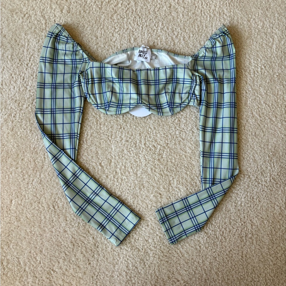 NWT Princess Polly Blue and Green Plaid Crop Top